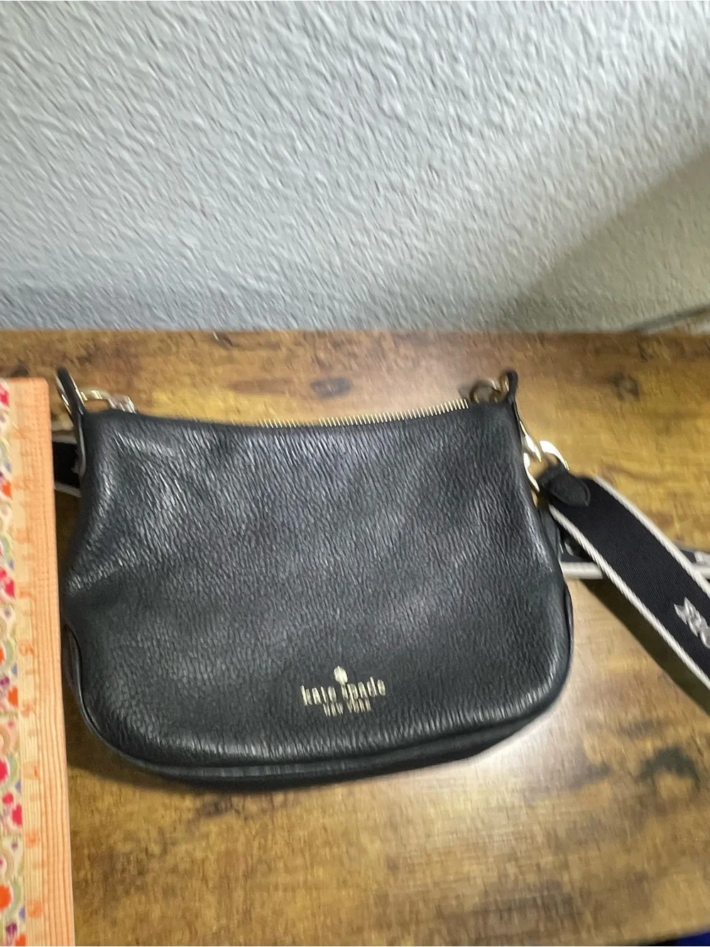 kate spade Rosie Crossbody Black Pebbled Leather w/ Branded Web Strap